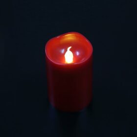 LED bloklys i plastik - 6 stk. - 7,4 cm - m/3D flamme - rød