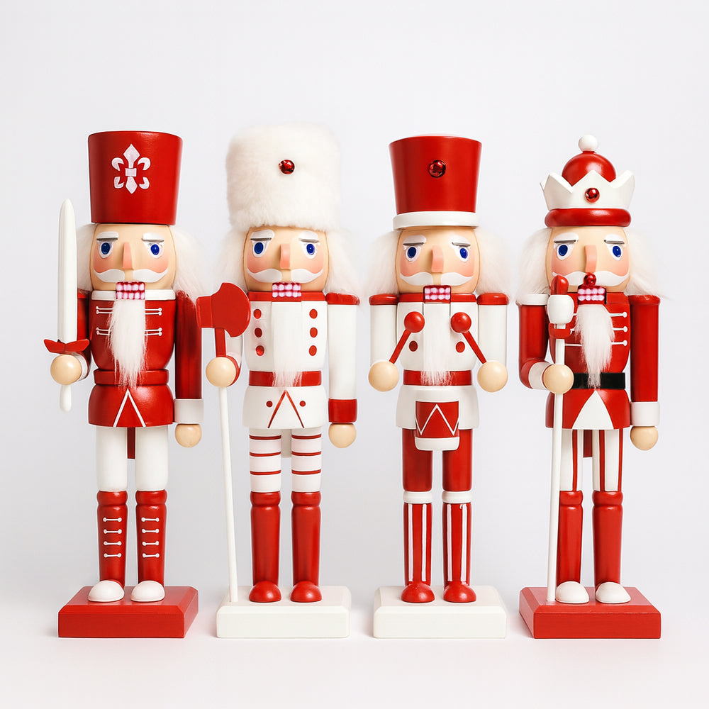 Nøddeknækker figurer i Træ - 24 cm, sæt med 4 figurer -