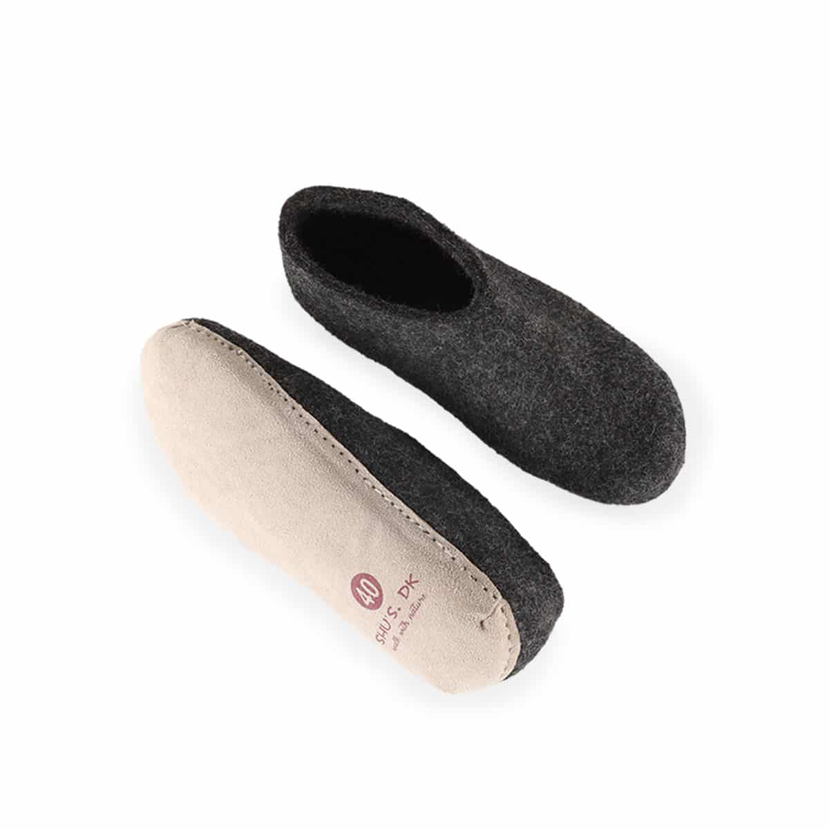 Uldhjemmesko (100% ren uld) m/sål i skind - Dansk Design fra SHUS