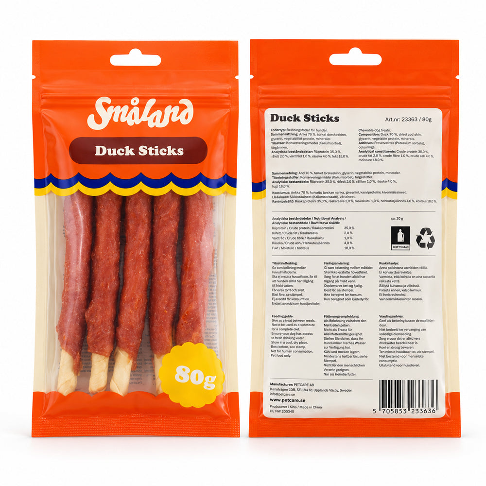 Småland Duck Sticks 80g (tyggeben til hunde)