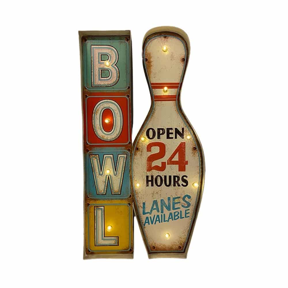 Retro Skilt BOWLING med lys