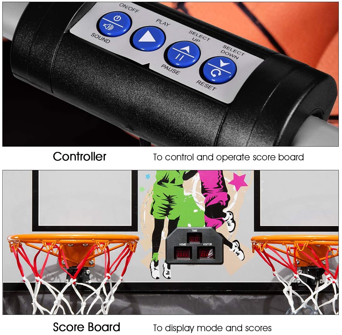 Basketball spil med elektronisk scoreboard og 4 bolde
