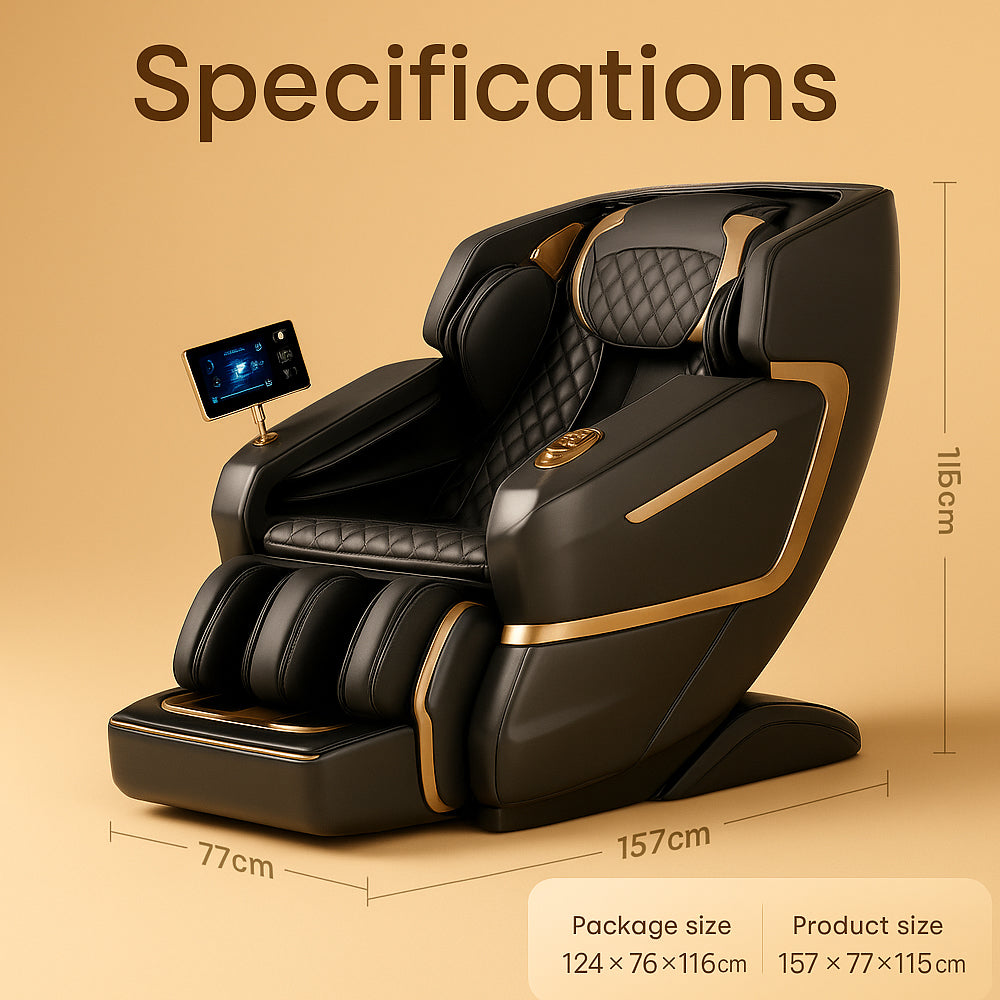 Massagestol 4D Luksus Pro+ med SL-teknologi, Varmeterapi, Stemme Kontrol & Touchskærm - Model M5 grå