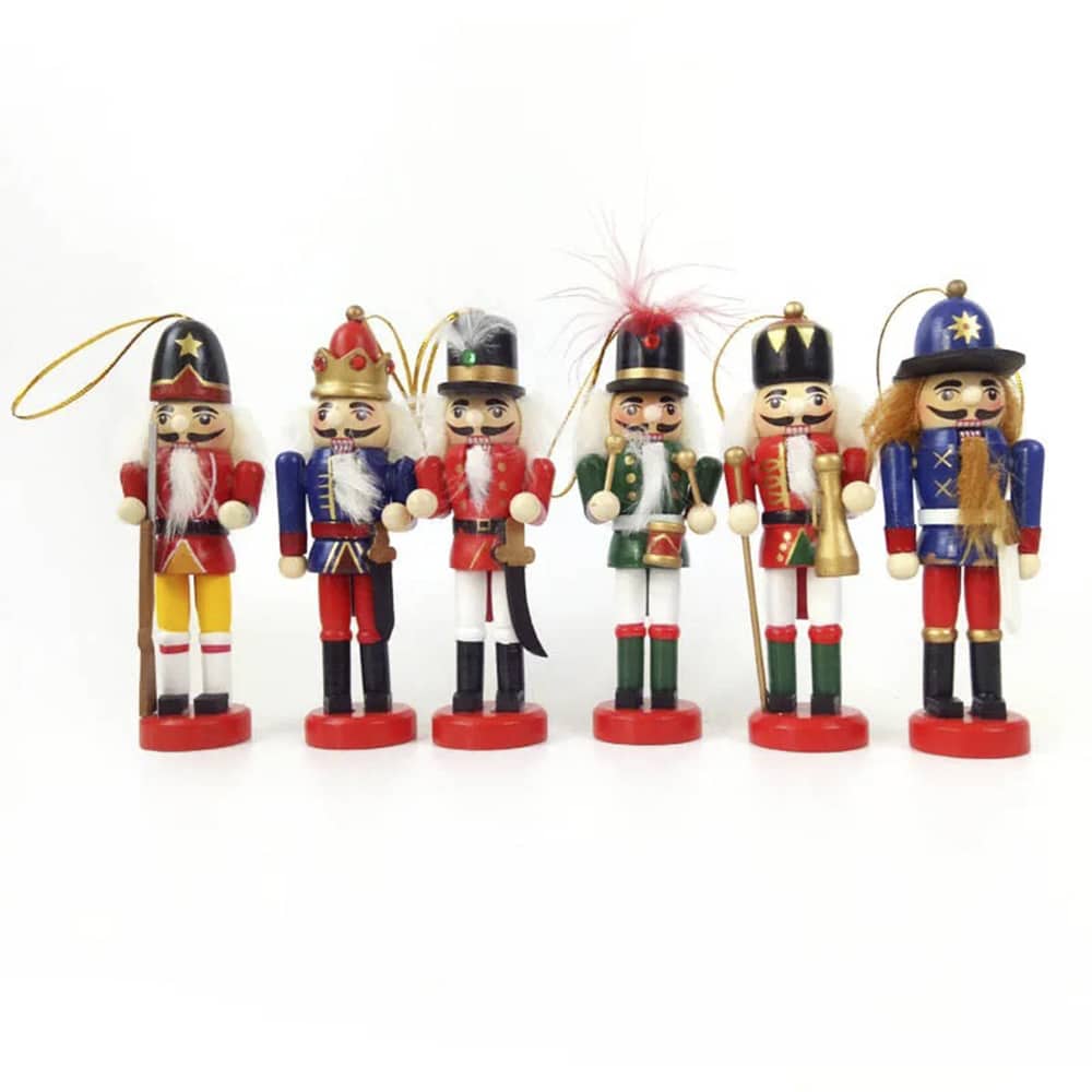 Nøddeknækker figurer i Træ - 12,5 cm, sæt med 6 figurer -