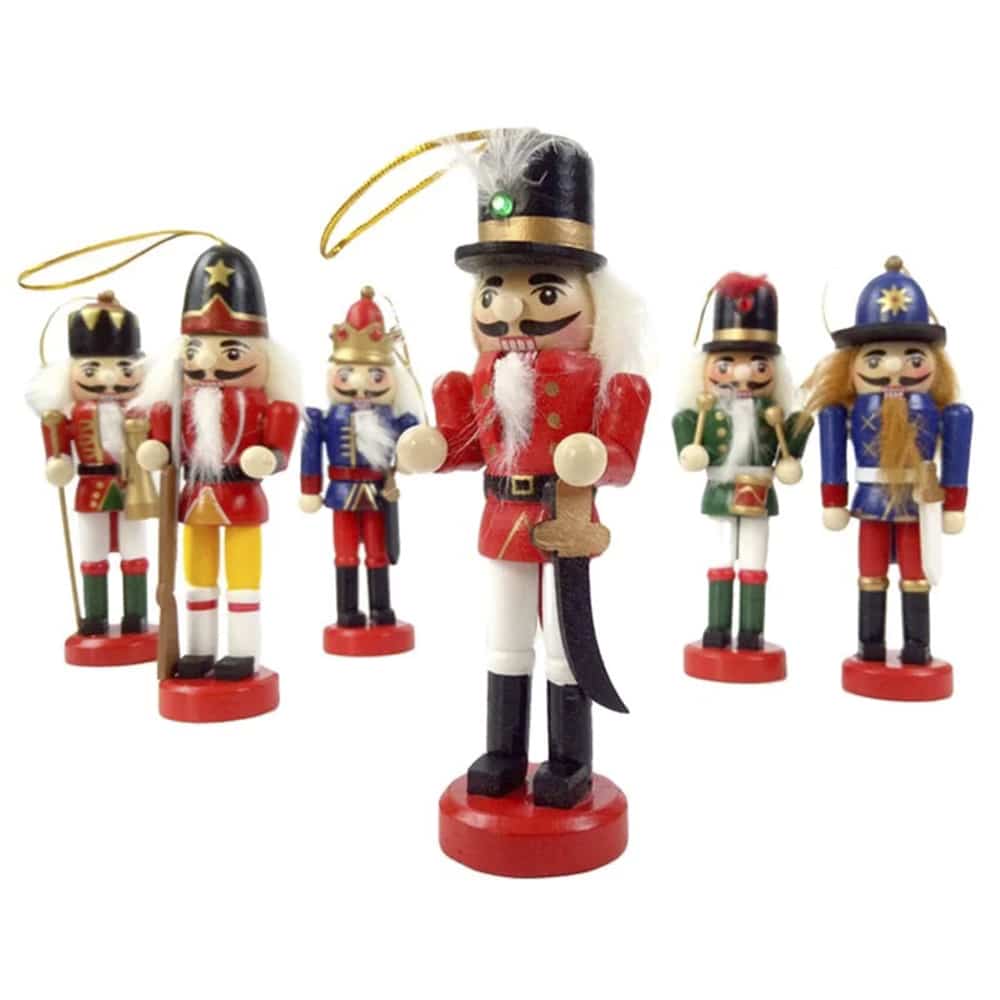 Nøddeknækker figurer i Træ - 12,5 cm, sæt med 6 figurer -