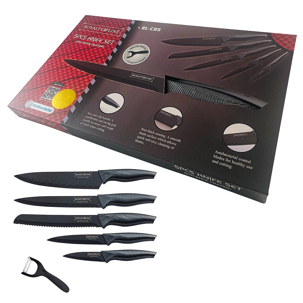 Knivsæt ( 5 dele + skræller) Royalty Line - rustfrit -