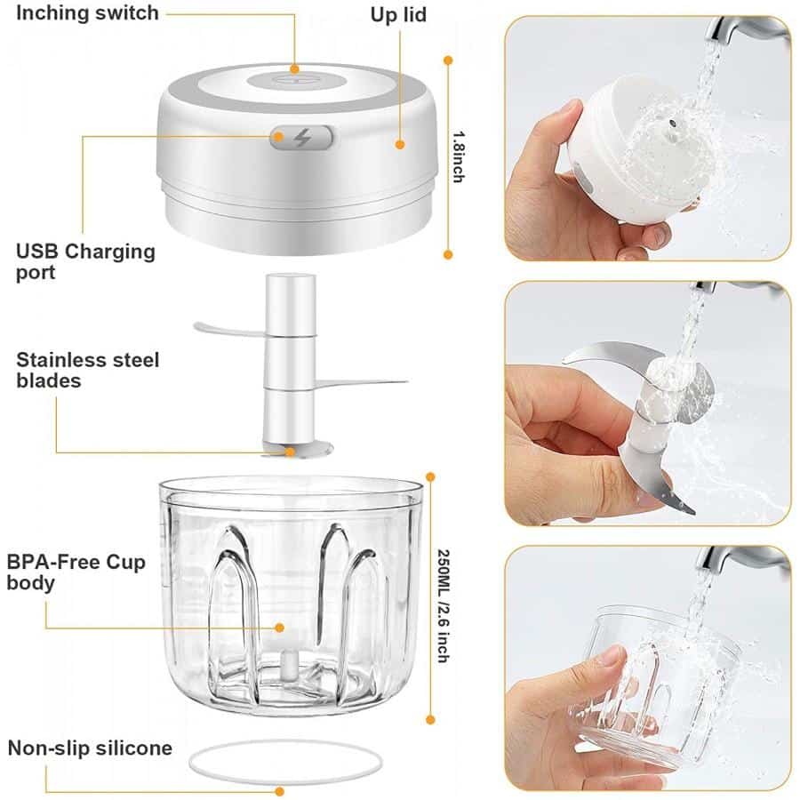 Genopladelig Minihakker (USB) 100 eller 250 ml.