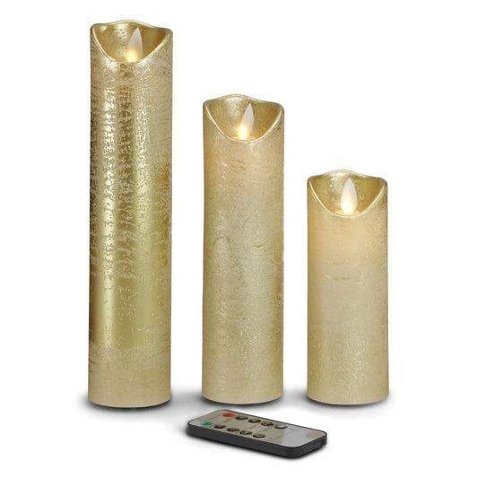 LED stearinlys - 3 stk. - 15/20/25 cm - m/3D flamme - (flere farver)