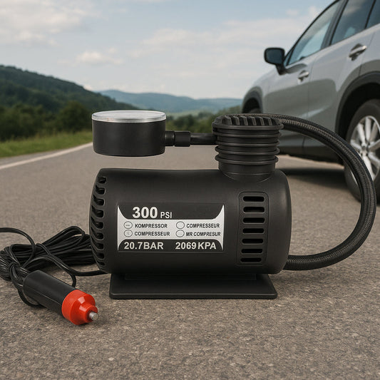 Kraftfuld 300 PSI (20,7 bar)12 volt kompressor – perfekt til bil, cykel, bold mv.