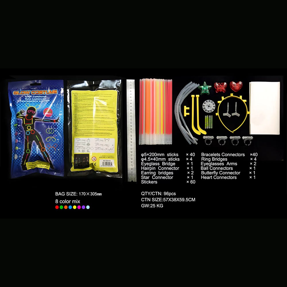 Selvlysende Kostume - 8 farver -