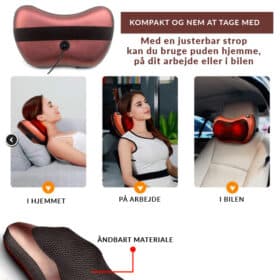 Massagepude m/varme & magnetisk terapi til nakke-, ryg- og benmuskler