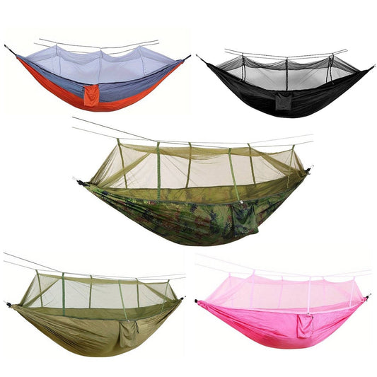 Hængekøje med myggenet (army, orange-grå, pink, grøn eller sort)