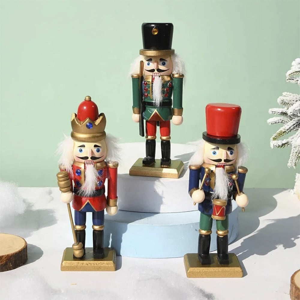 Nøddeknækker figurer i Træ - 15 cm, sæt med 3 figurer -