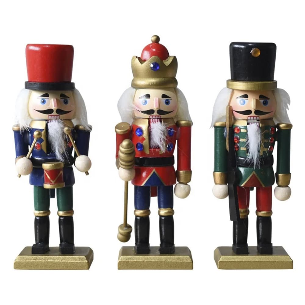 Nøddeknækker figurer i Træ - 15 cm, sæt med 3 figurer -
