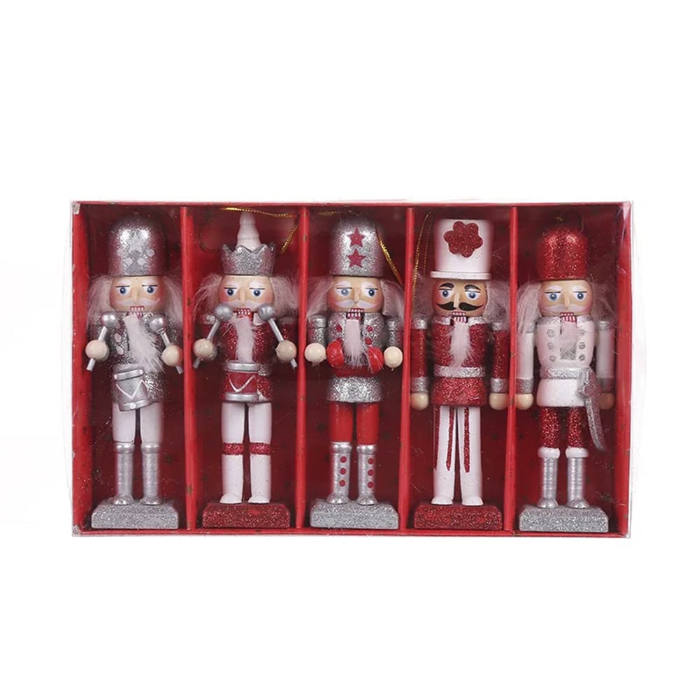 Nøddeknækker figurer i Træ - 12,5 cm, sæt med 5 figurer -