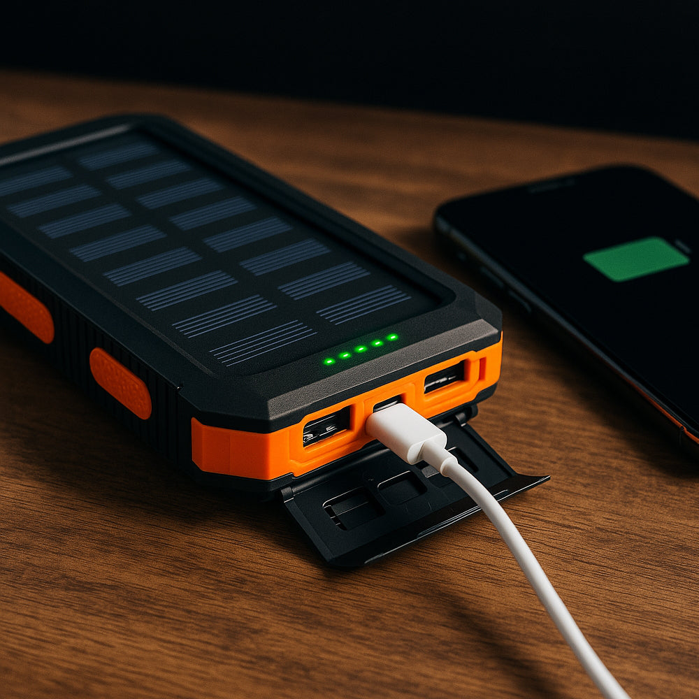 Powerbank 15.000 mAh - vandafvisende og med indbygget lommelygte