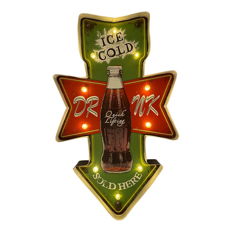 Retro Skilt COLA ICE COLD med lys