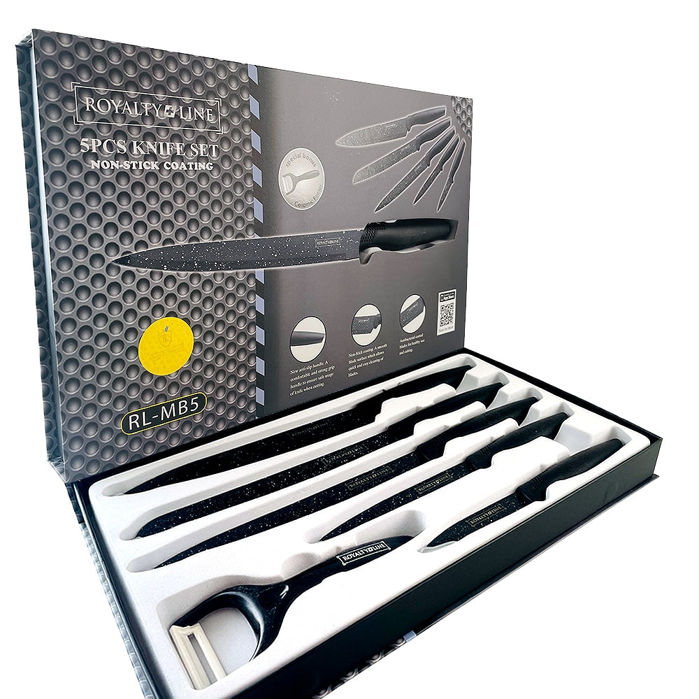 Knivsæt (5 dele + skræller) Royalty Line m/marmorbelægning