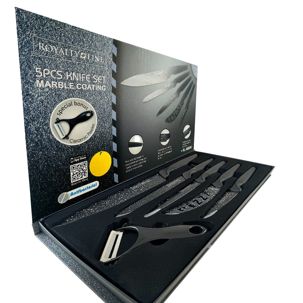 Knivsæt (5 dele + skræller) Royalty Line m/marmorbelægning