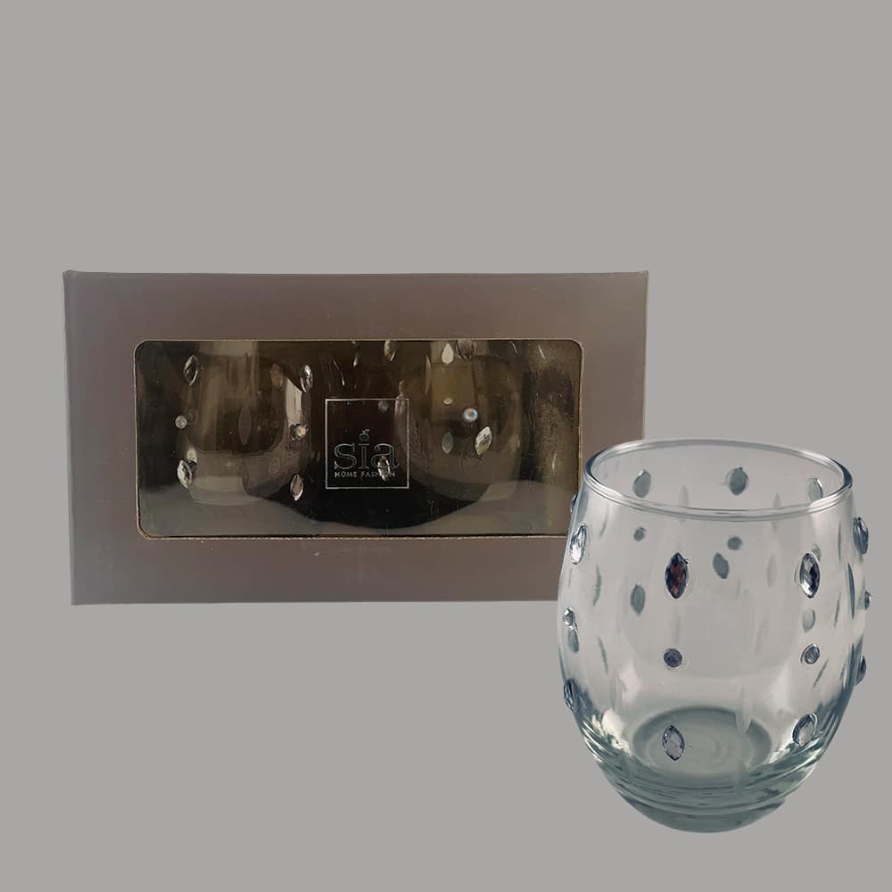 Fyrfadslys - glas m/små diamanter (2 stk.) fra SIA Home Fashion