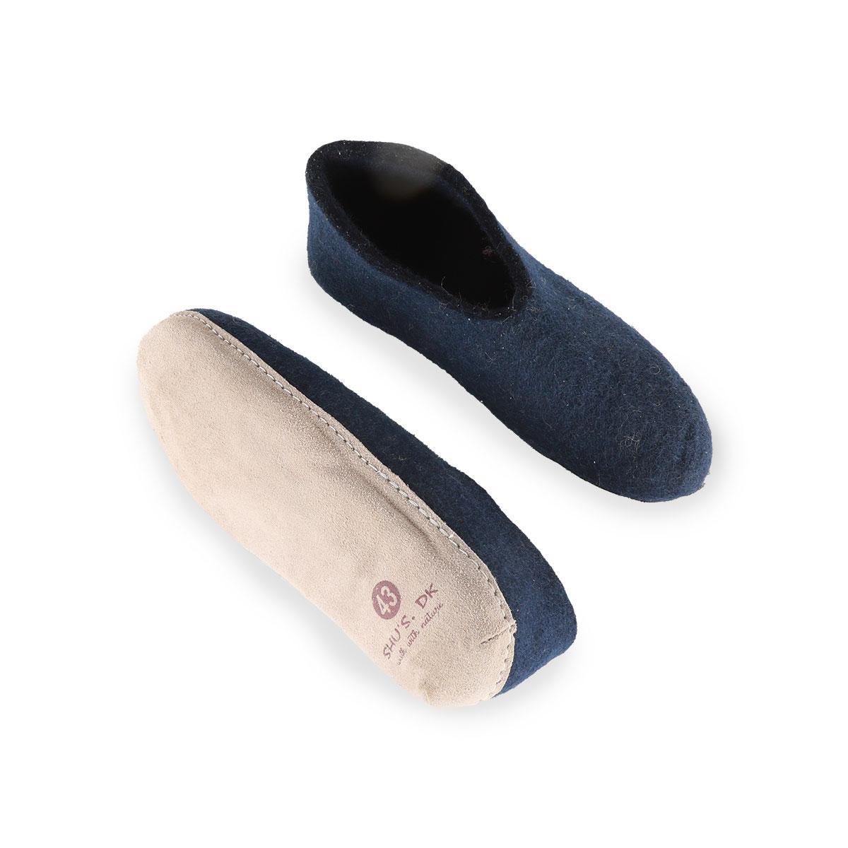 Uldhjemmesko (100% ren uld) m/sål i skind - Dansk Design fra SHUS