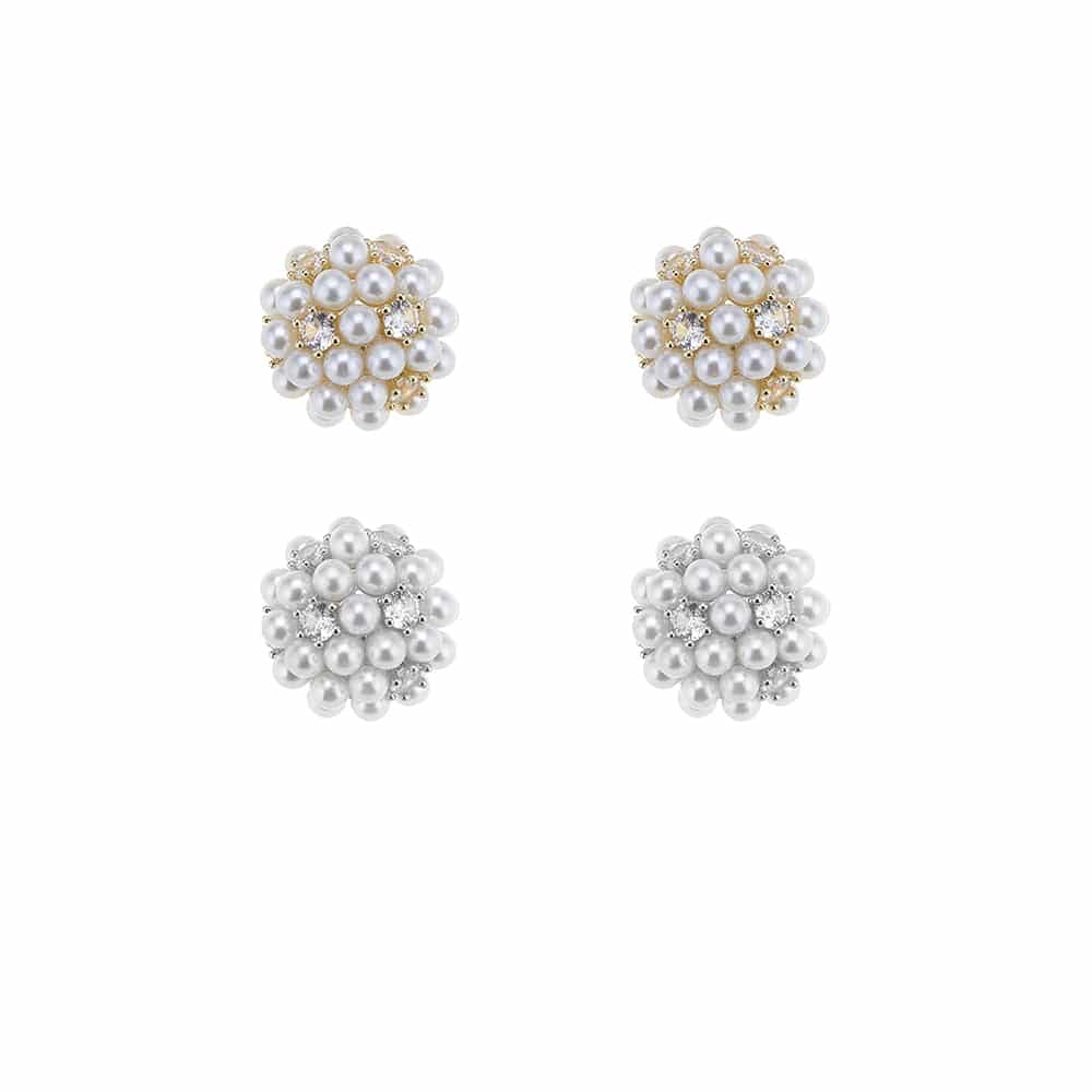 Ørestikker med små perler og sten, guld eller sølv