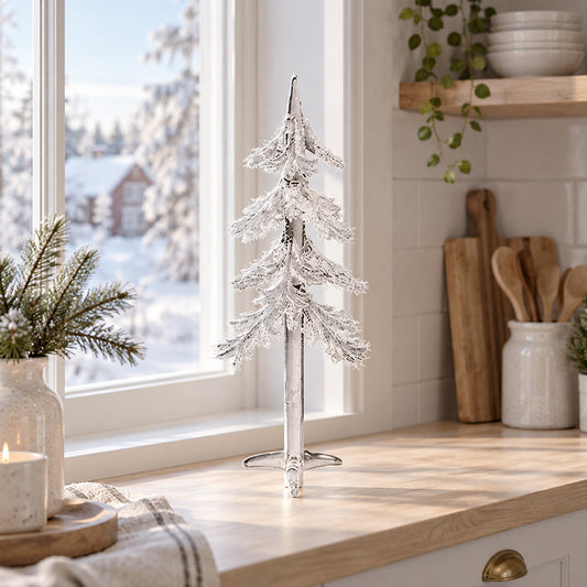Elegant Glasjuletræ 22 cm m/sne – Transparent Juledekoration