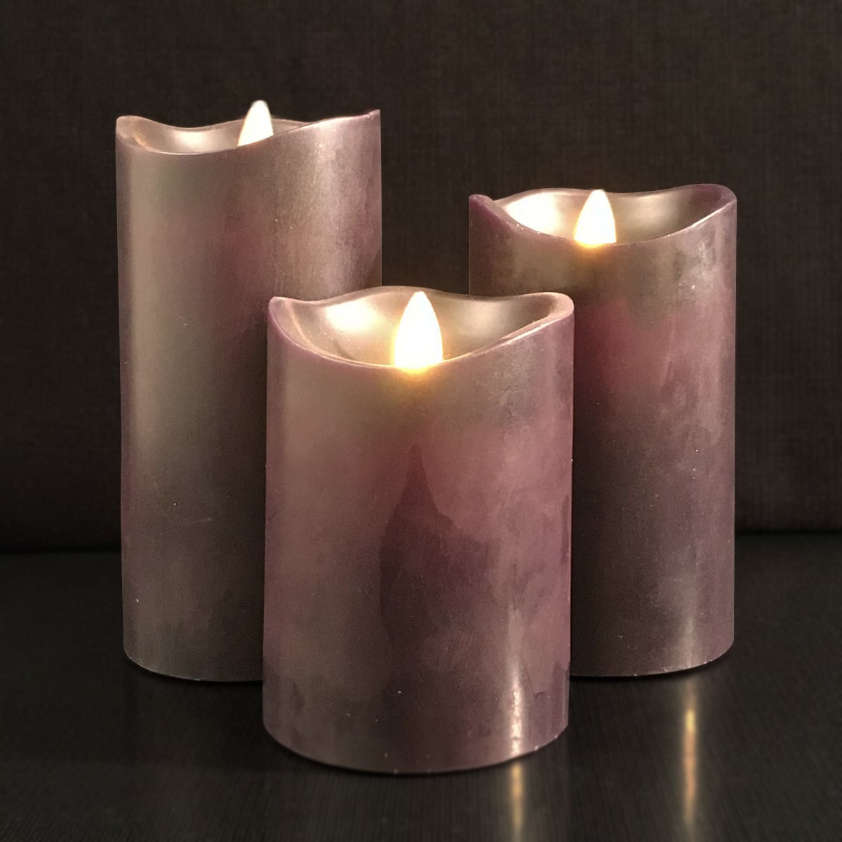 LED blok stearinlys - 3 stk. - 12/15/17 cm - m/3D flamme - (Flere farver)