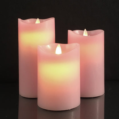 LED blok stearinlys - 3 stk. - 12/15/17 cm - m/3D flamme - (Flere farver)