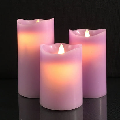 LED blok stearinlys - 3 stk. - 12/15/17 cm - m/3D flamme - (Flere farver)