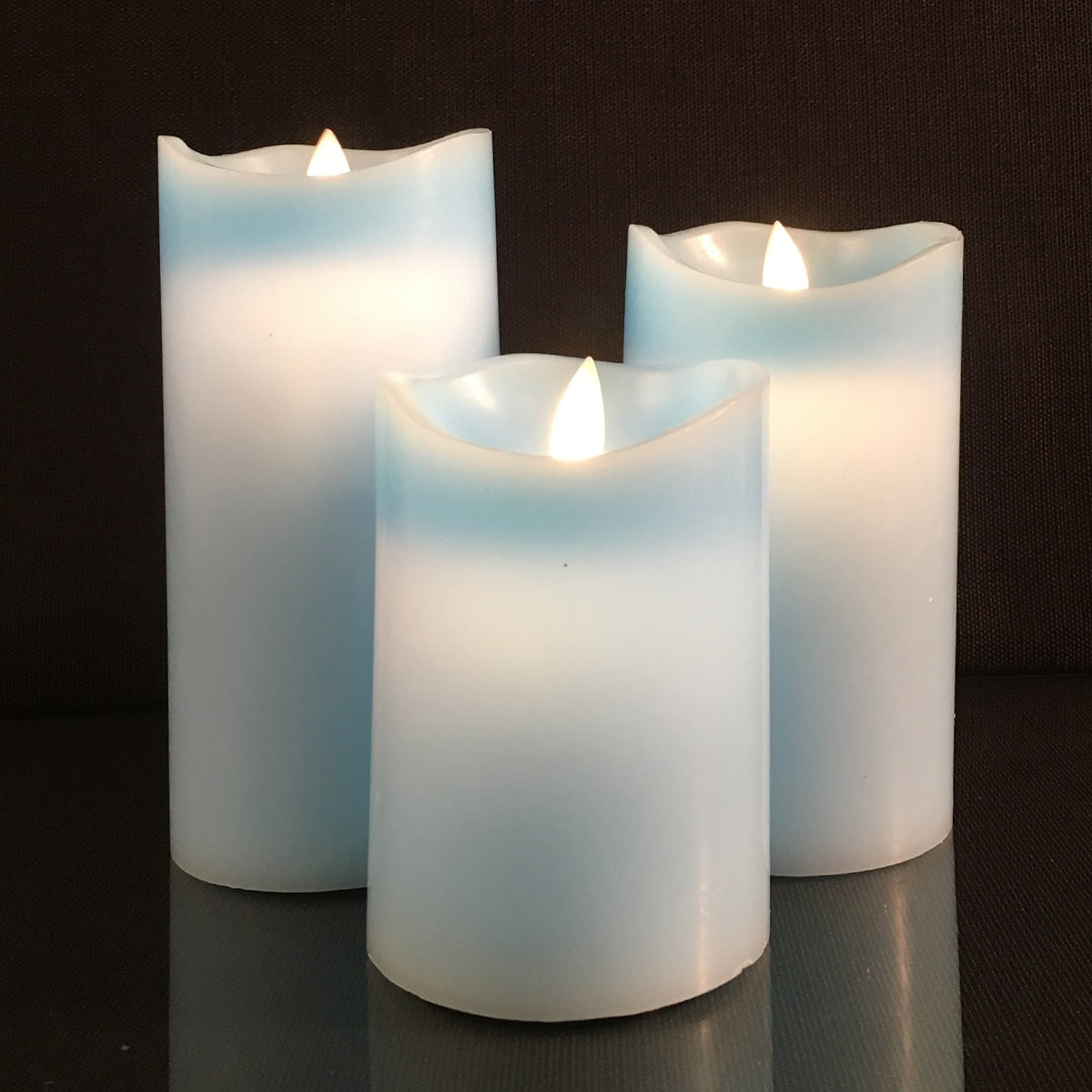 LED blok stearinlys - 3 stk. - 12/15/17 cm - m/3D flamme - (Flere farver)