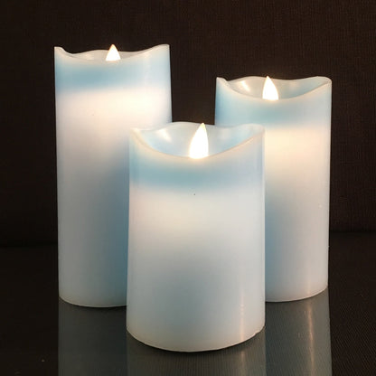 LED blok stearinlys - 3 stk. - 12/15/17 cm - m/3D flamme - (Flere farver)