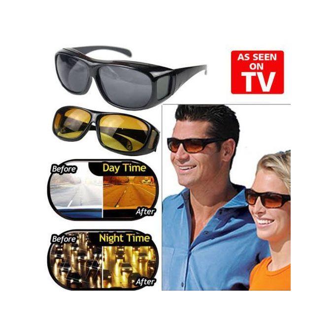 HD-Vision briller - 2 stk dag+nat polariserede briller (perfekt som bilkørsels- sports- nattekørsels- &amp; UV-solbriller)