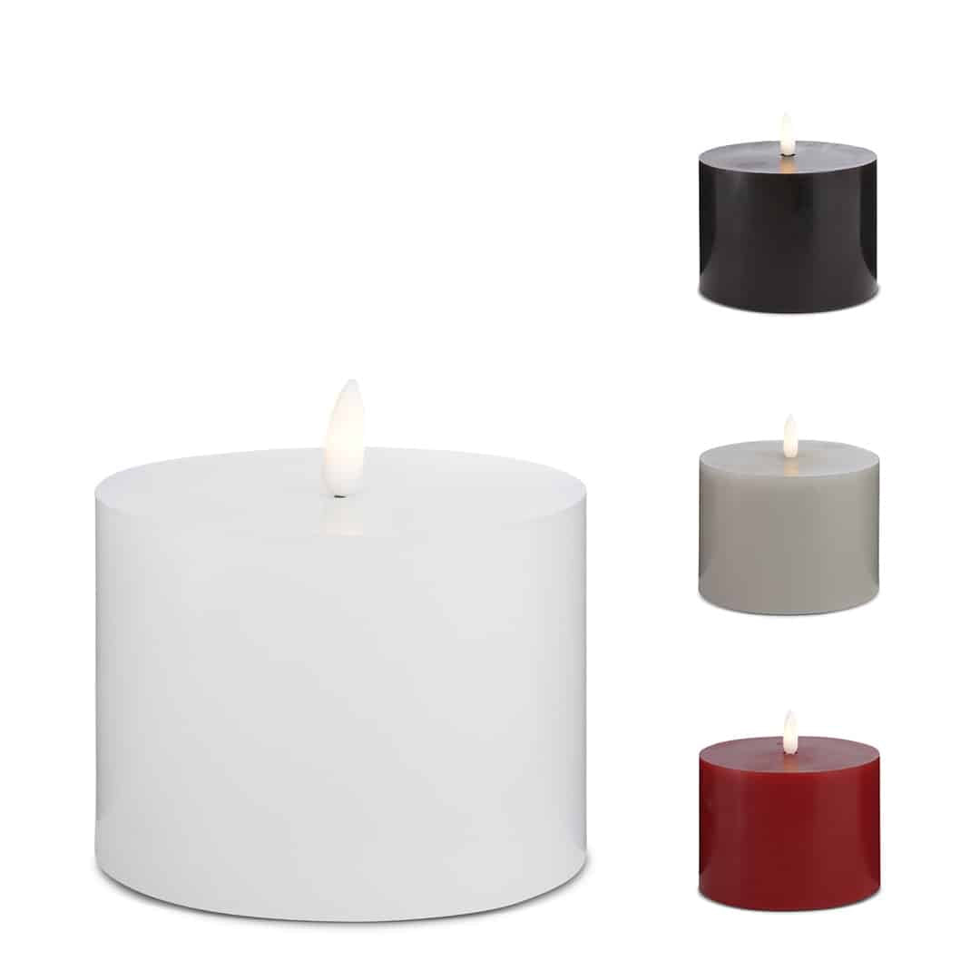 LED Stearinlys - 1 stk. - ø10 x 10 cm - m/3D flamme - (flere farver)
