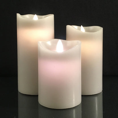 LED blok stearinlys - 3 stk. - 12/15/17 cm - m/3D flamme - (Flere farver)