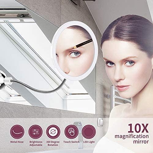 Makeup-Spejl m/LED & zoom - med sugekop og fleksibel arm