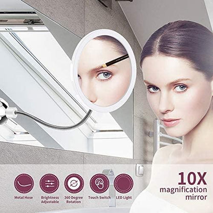 Makeup-Spejl m/LED & zoom - med sugekop og fleksibel arm
