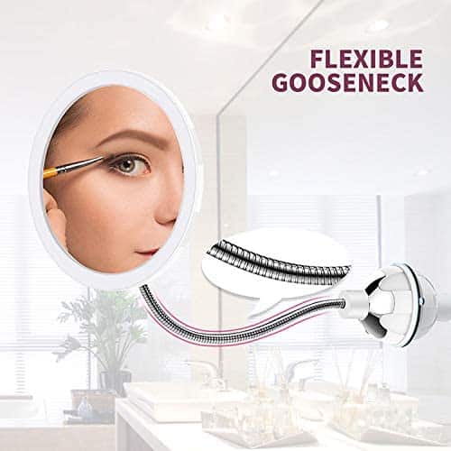 Makeup-Spejl m/LED & zoom - med sugekop og fleksibel arm