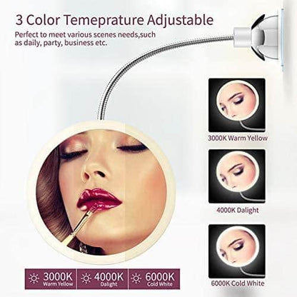 Makeup-Spejl m/LED & zoom - med sugekop og fleksibel arm