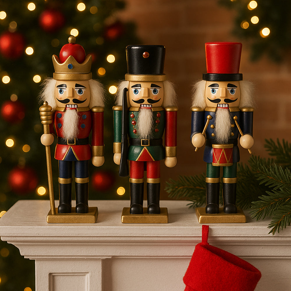 Nøddeknækker figurer i Træ  - 15 cm, sæt med 3 figurer -