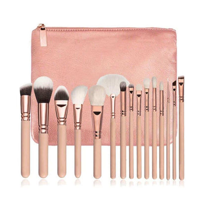 Makeup-børstesæt - 15 dele inkl. taske - Beige