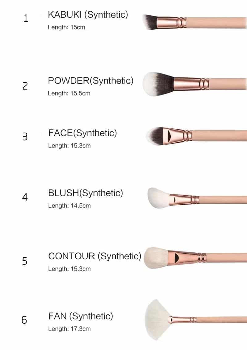 Makeup-børstesæt - 15 dele inkl. taske - Beige