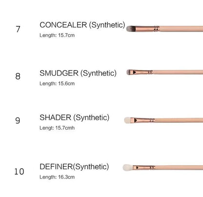 Makeup-børstesæt - 15 dele inkl. taske - Beige
