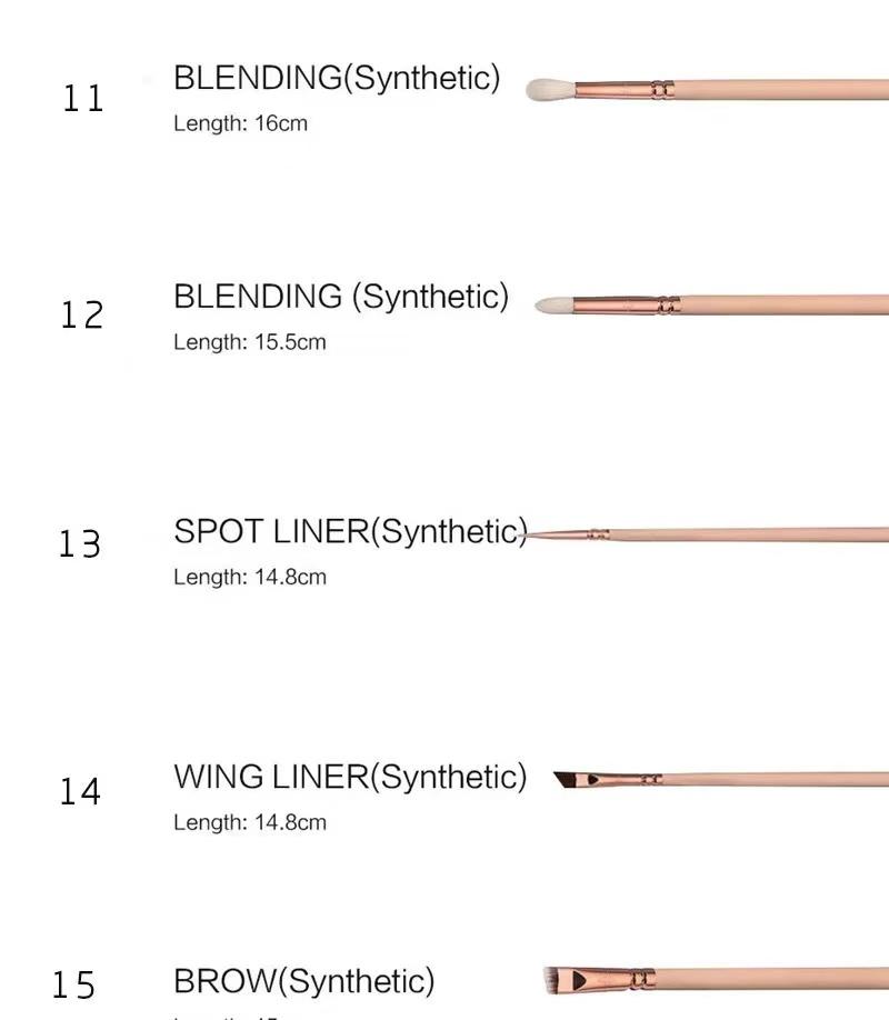 Makeup-børstesæt - 15 dele inkl. taske - Beige