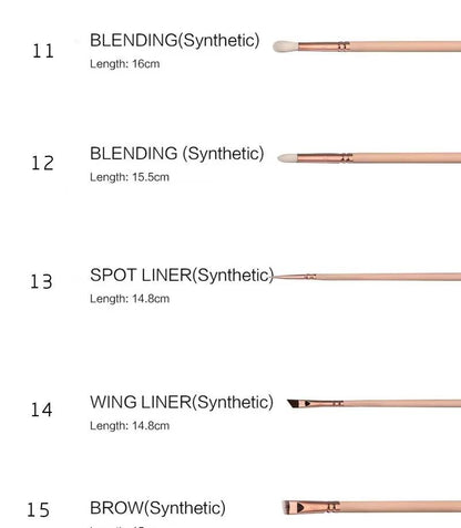 Makeup-børstesæt - 15 dele inkl. taske - Beige