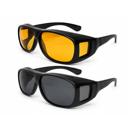 HD-Vision briller - 2 stk dag+nat polariserede briller (perfekt som bilkørsels- sports- nattekørsels- &amp; UV-solbriller)