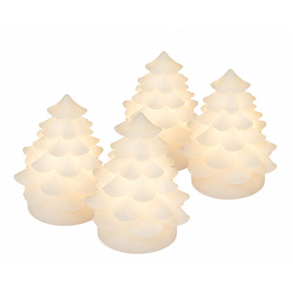 LED lys stearin - Juletræ - 4 stk. - 7 cm - hvid