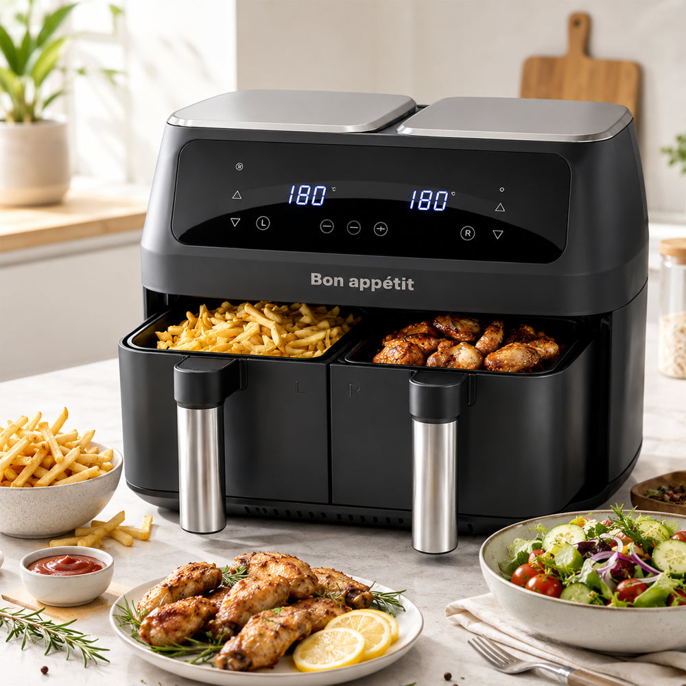 Airfryer 8,0 l - dobbelt - 2 kurve og 2.400 watt