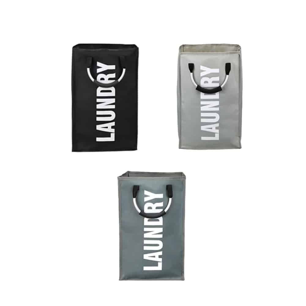 Vasketøjskurv - foldbar med håndtag - sort, grå eller lysegrå -