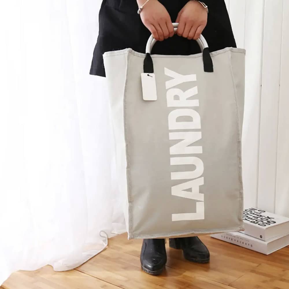 Vasketøjskurv - foldbar med håndtag - sort, grå eller lysegrå -